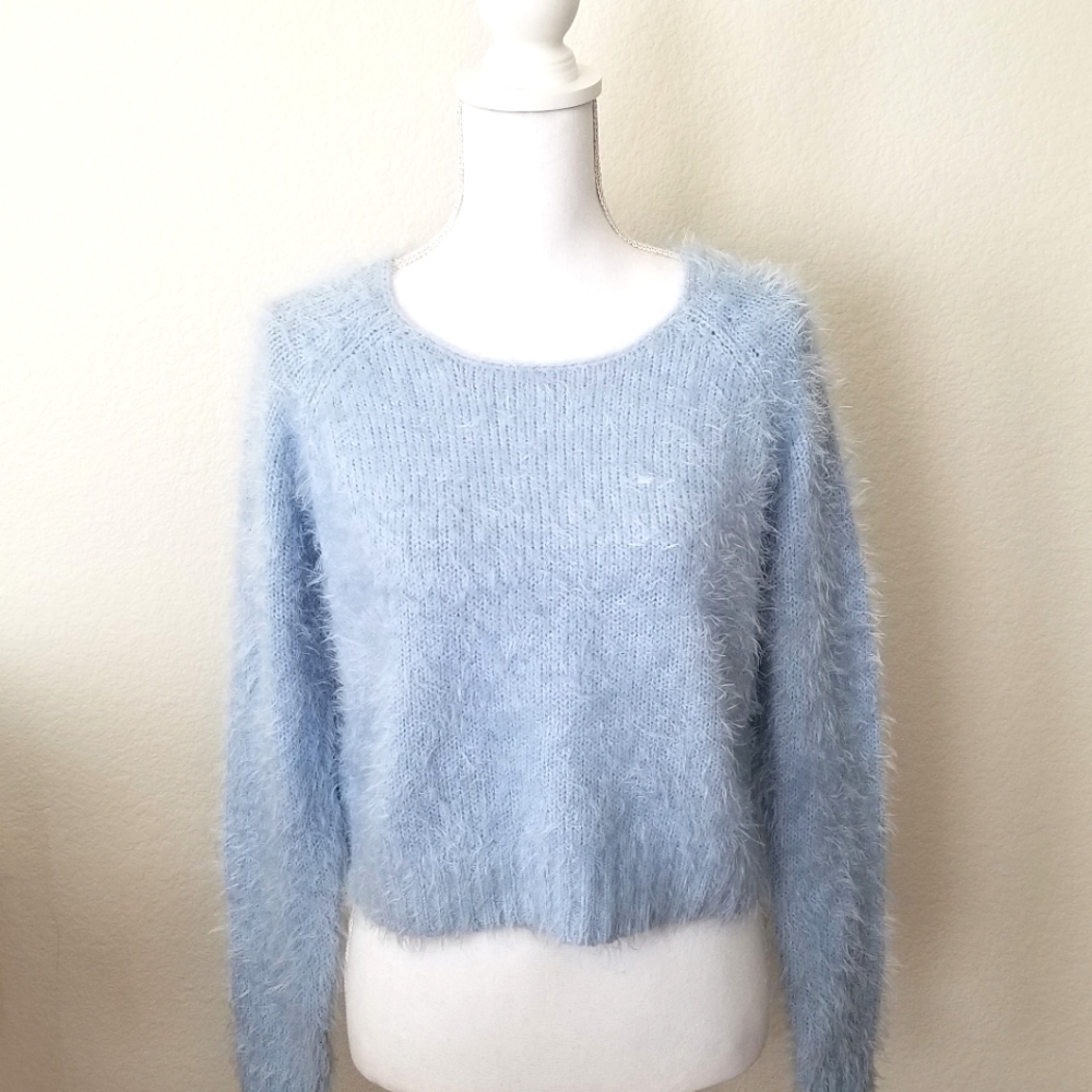 Forever 21 Fuzzy Knit Crop Sweater | Light Blue | Size S